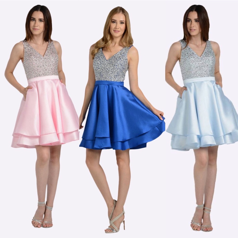 Poly USA 8084 Metallic Beaded Bodice A-Line Junior Prom Homecoming Dress